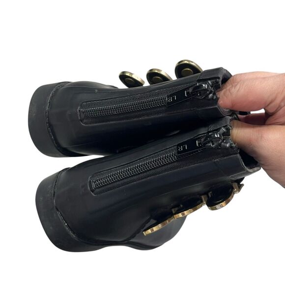 Loeffler Randall Fenton Rain Boots Women’s Size 9 Black Gold Buckle Rubber - Picture 7 of 12